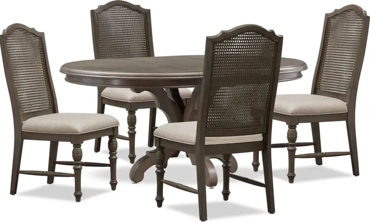 Charleston Round Dining Table and 4 Cane Back Dining Chairs - Gray