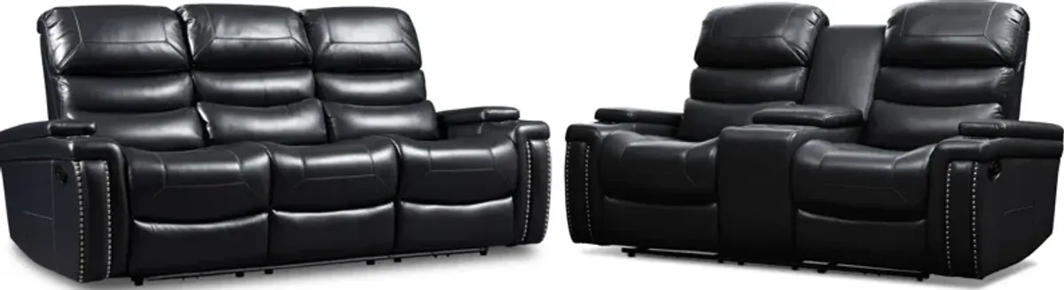 Jackson Manual Reclining Sofa and Loveseat Set - Black