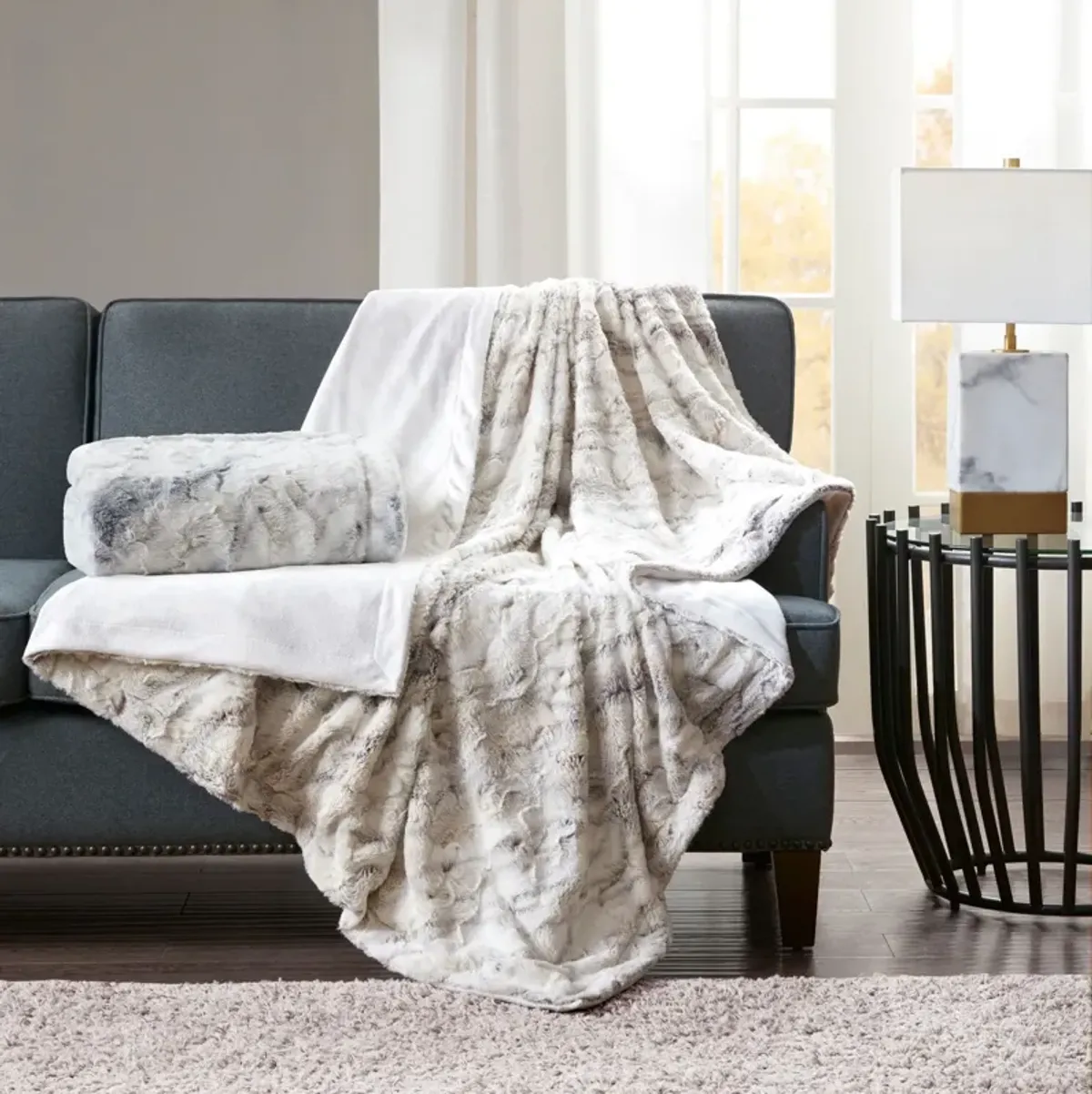 Hadley Faux Fur Throw - Gray