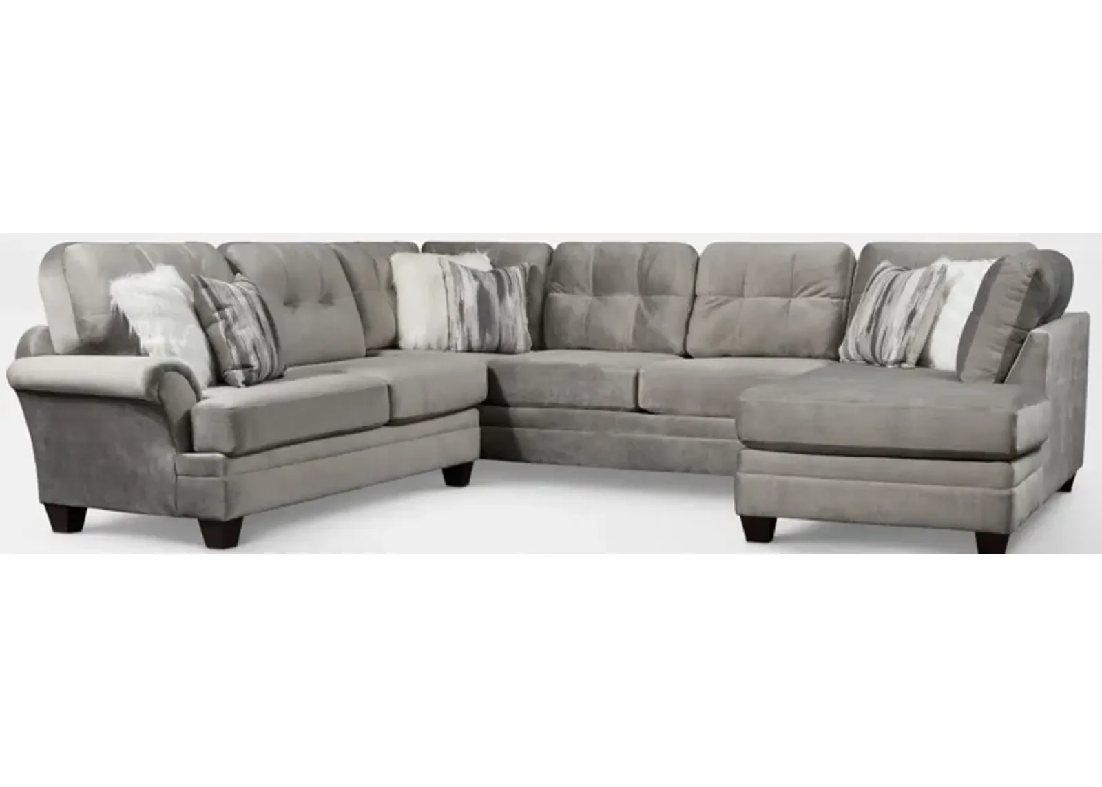 Cordelle 3-Piece Sectional with Right-Facing Chaise - Gray