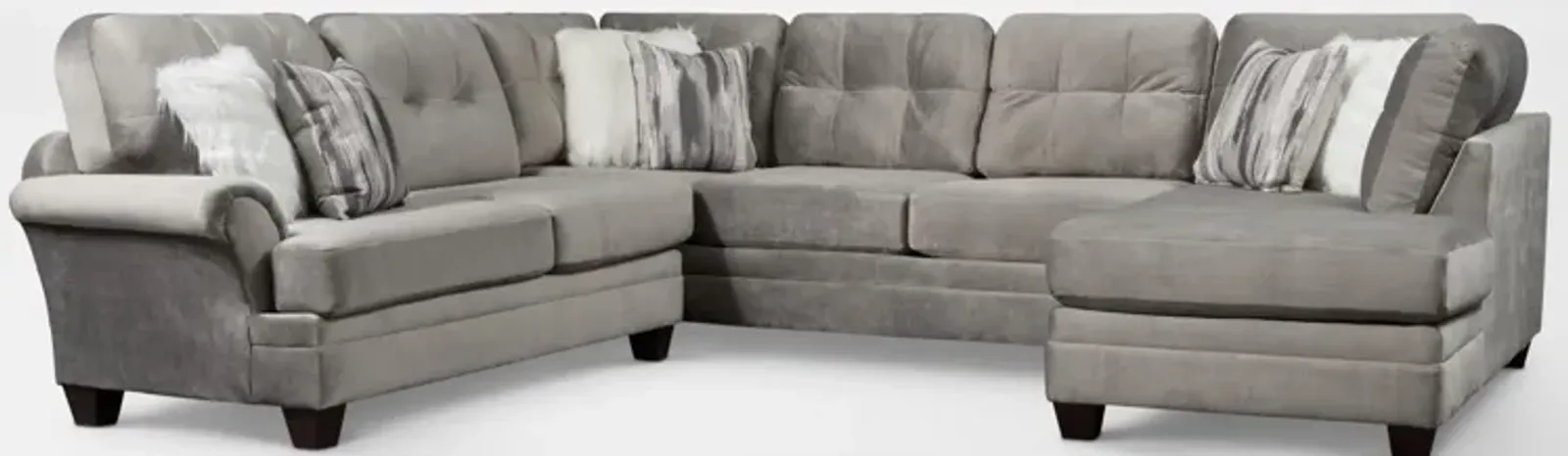 Cordelle 3-Piece Sectional with Right-Facing Chaise - Gray