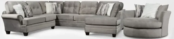 Cordelle 3-Piece Sectional with Right-Facing Chaise and Swivel Chair Set - Gray