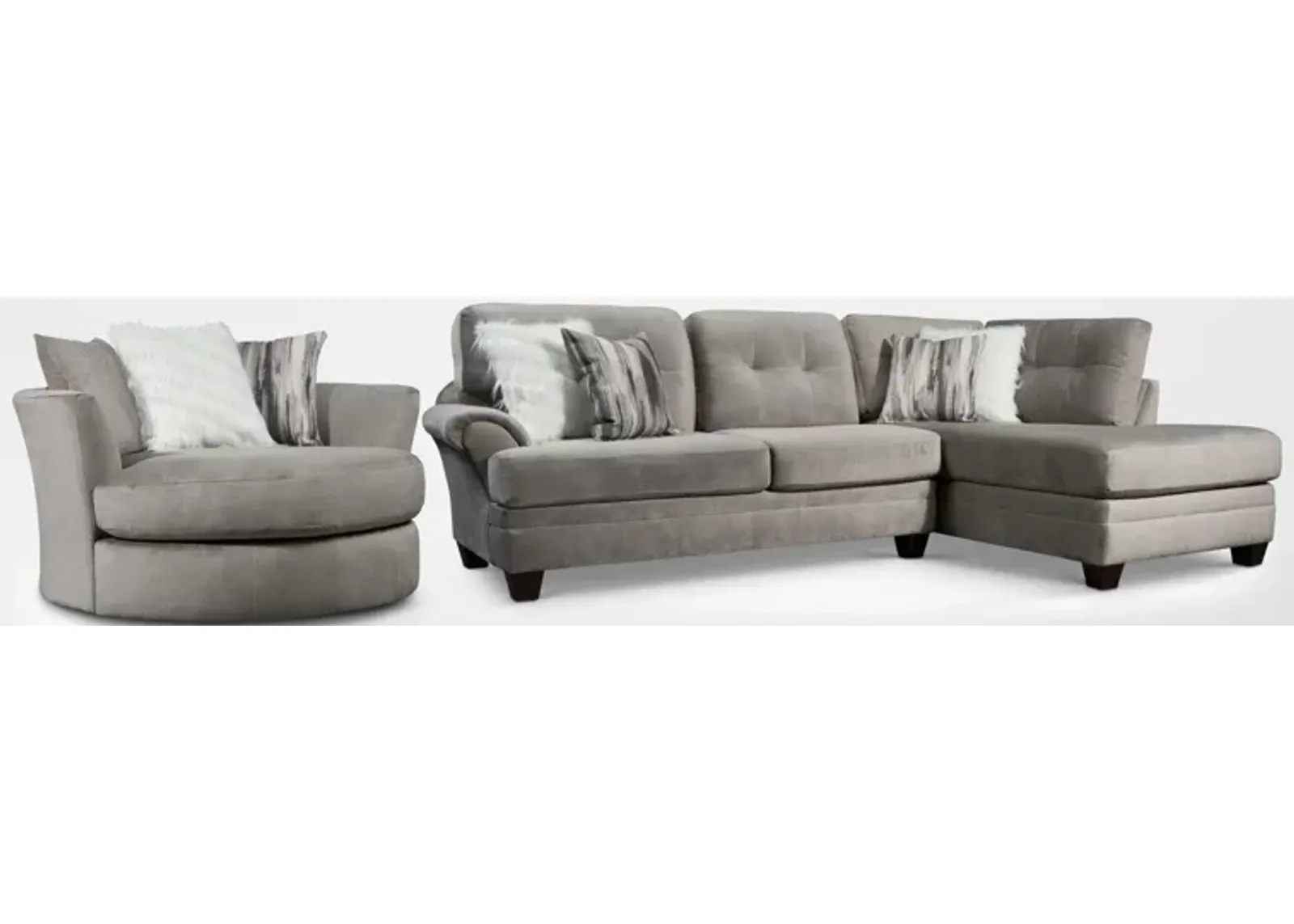 Cordelle 2-Piece Sectional with Right-Facing Chaise and Swivel Chair Set - Gray