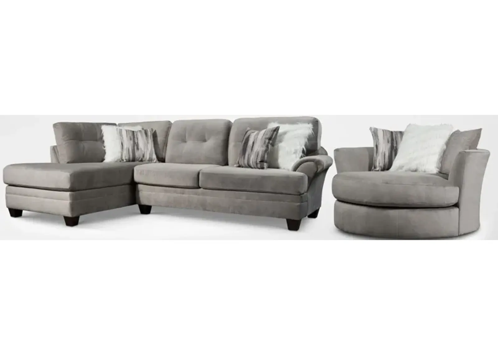 Cordelle 2-Piece Sectional with Left-Facing Chaise and Swivel Chair Set - Gray