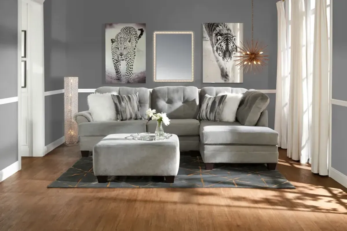 Cordelle 2-Piece Sectional with Right-Facing Chaise and Ottoman  - Gray