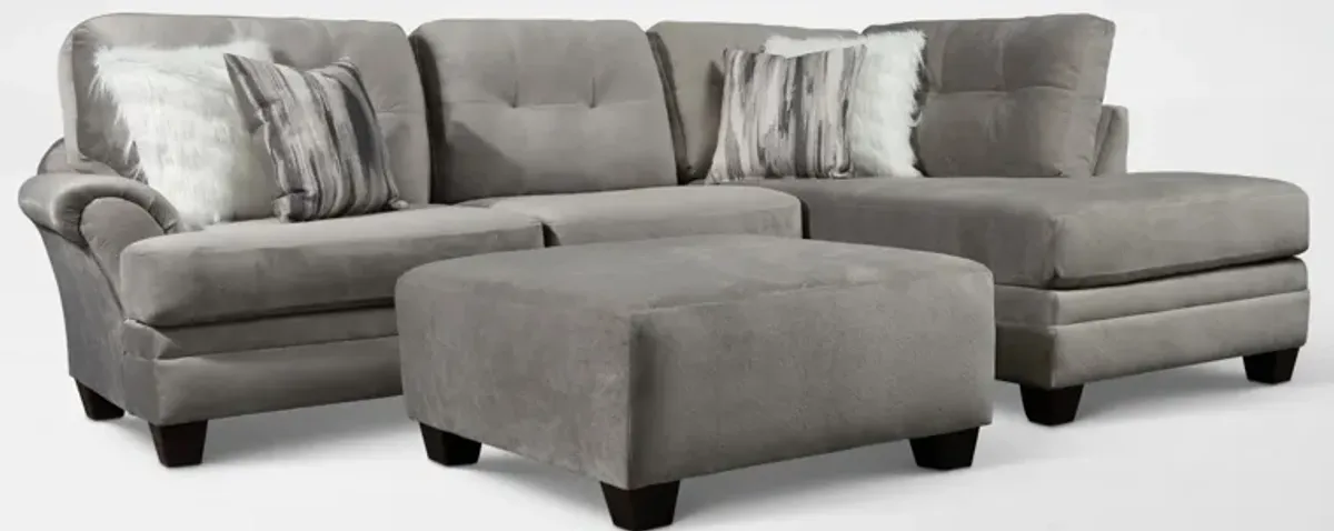 Cordelle 2-Piece Sectional with Right-Facing Chaise and Ottoman  - Gray