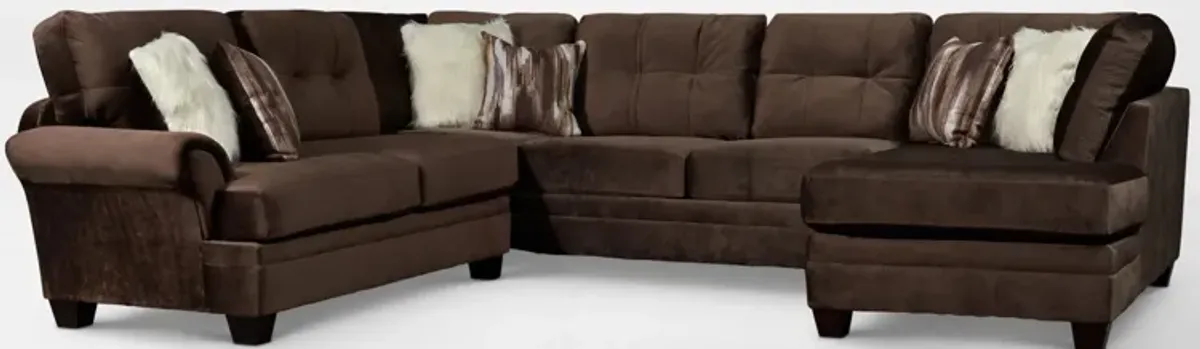 Cordelle 3-Piece Sectional with Right-Facing Chaise and Ottoman - Chocolate