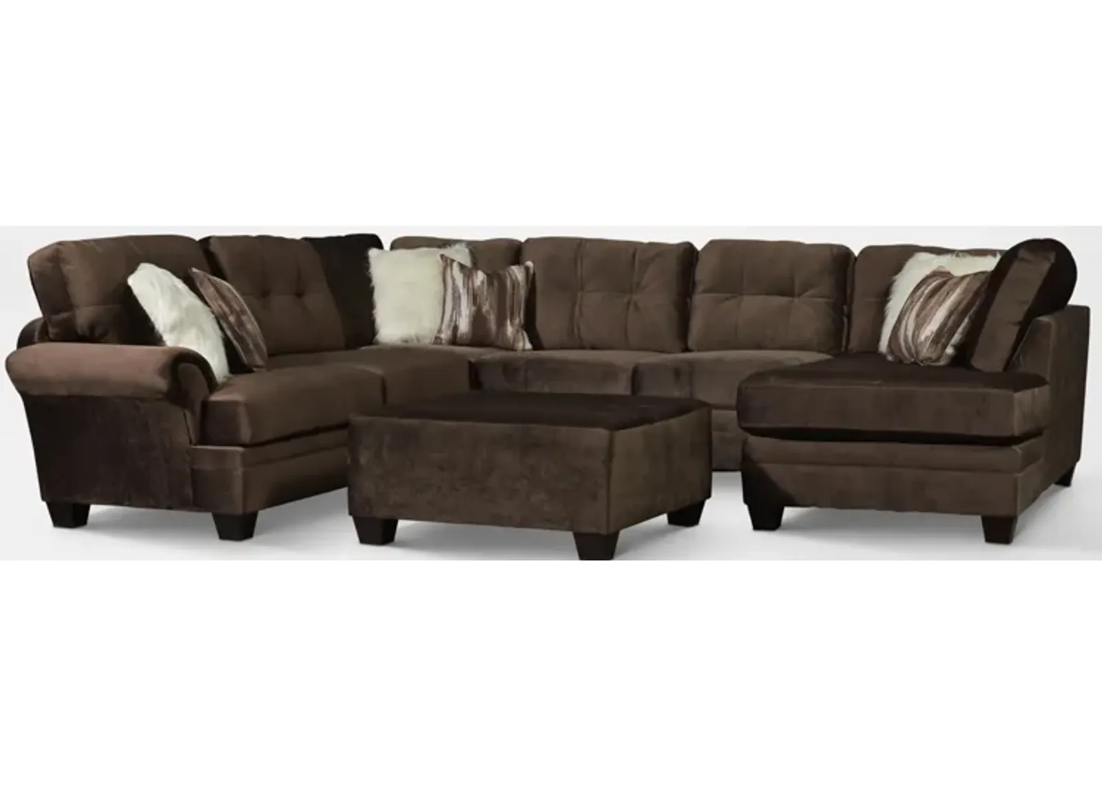 Cordelle 3-Piece Sectional with Right-Facing Chaise and Ottoman - Chocolate