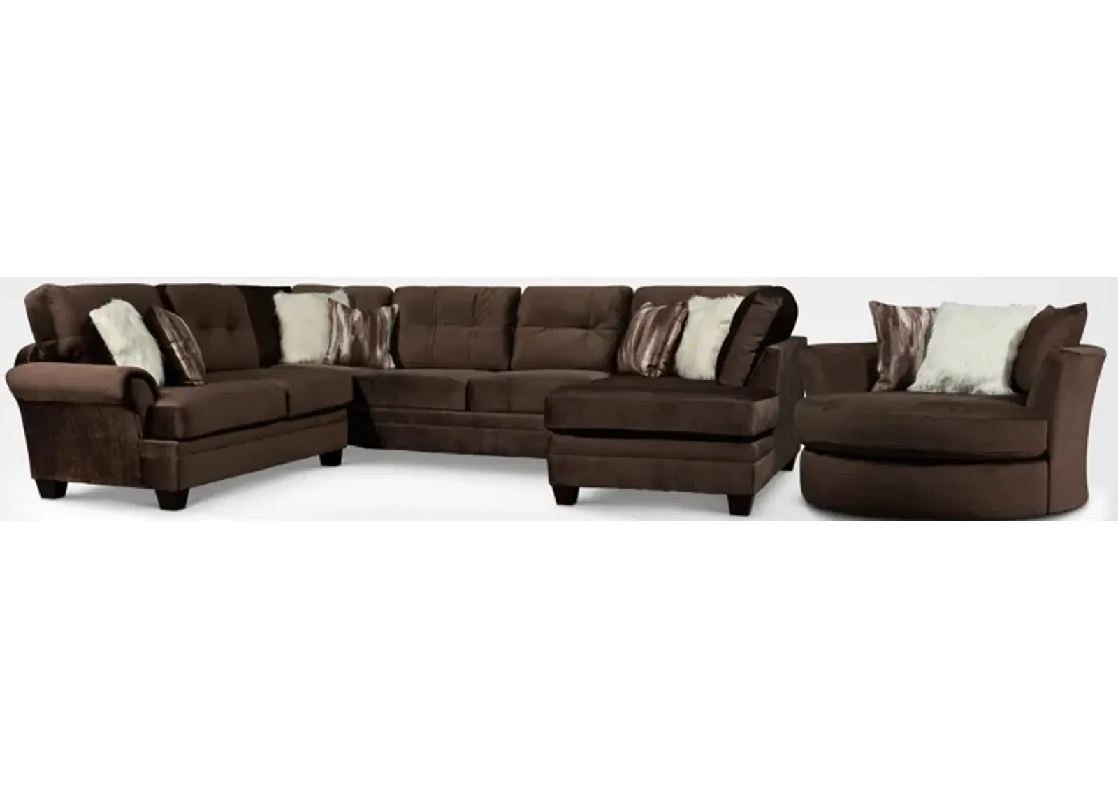 Cordelle 3-Piece Sectional with Right-Facing Chaise and Swivel Chair Set - Chocolate