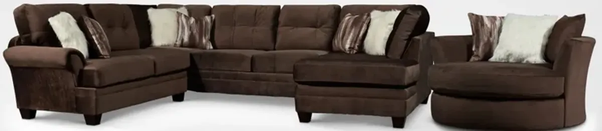 Cordelle 3-Piece Sectional with Right-Facing Chaise and Swivel Chair Set - Chocolate