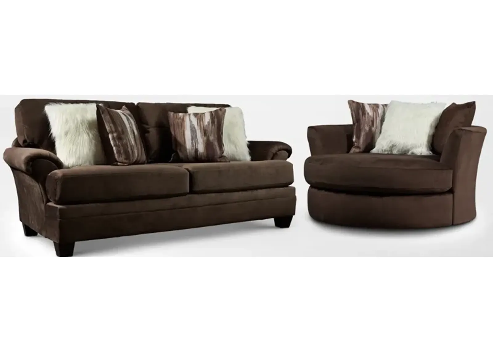 Cordelle Sofa and Swivel Chair Set - Chocolate