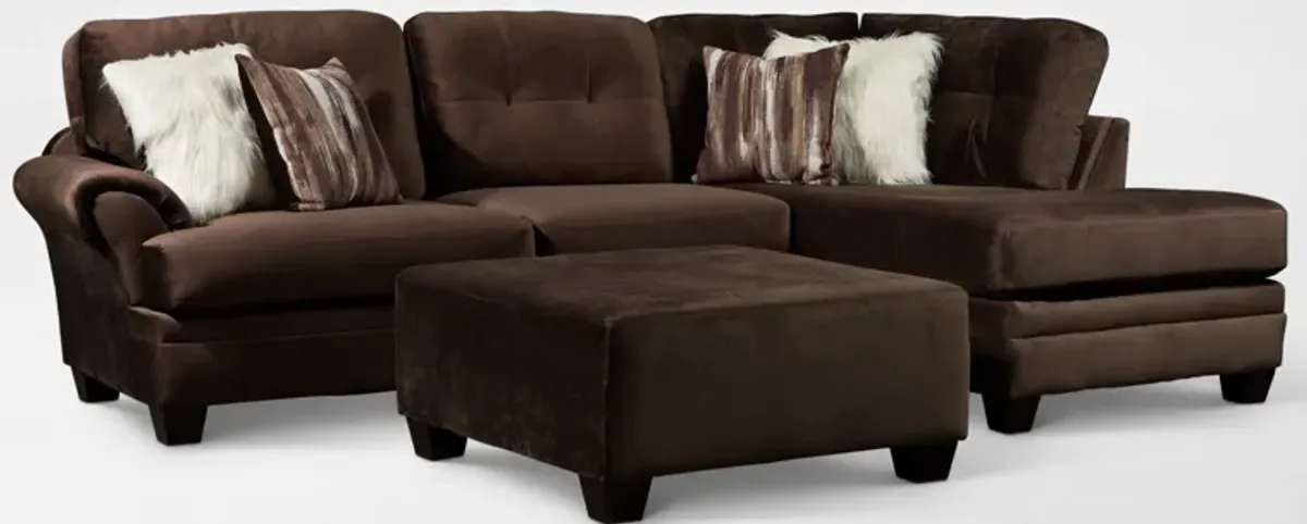 Cordelle 2-Piece Sectional with Right-Facing Chaise and Ottoman - Chocolate