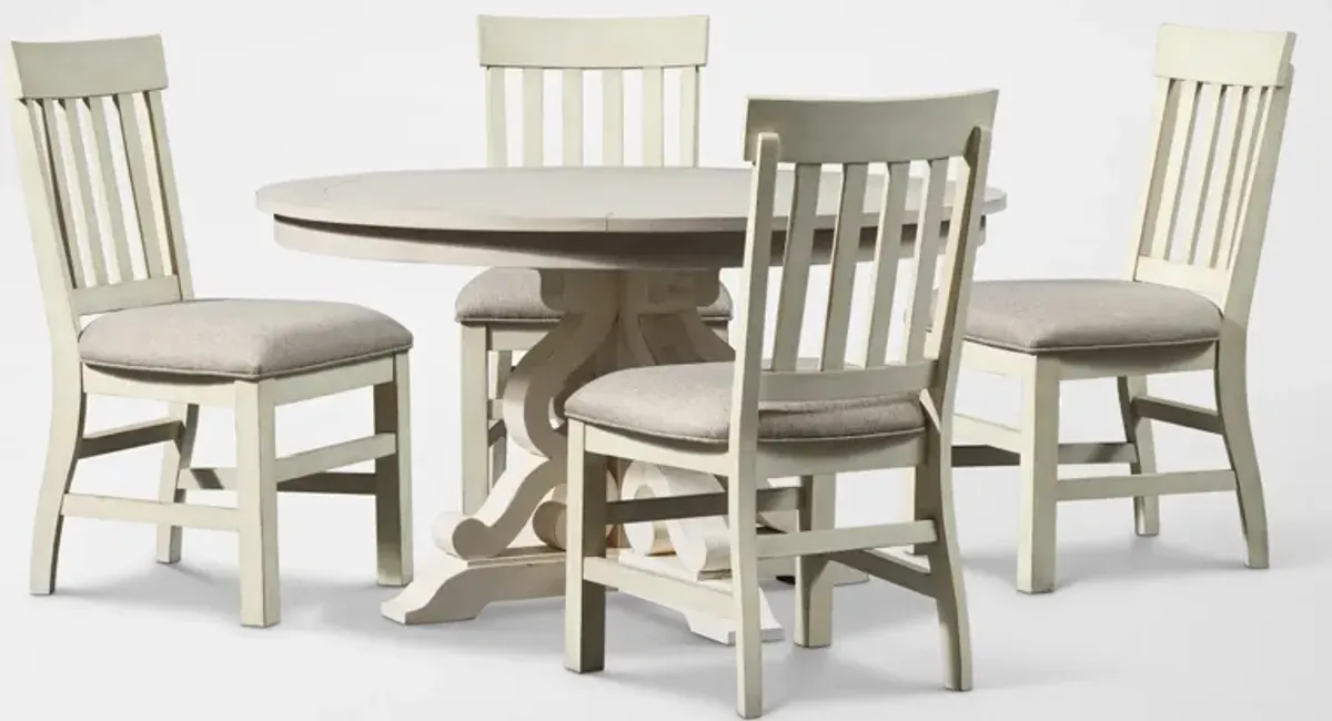 Charthouse Round Dining Table and 4 Dining Chairs - Alabaster