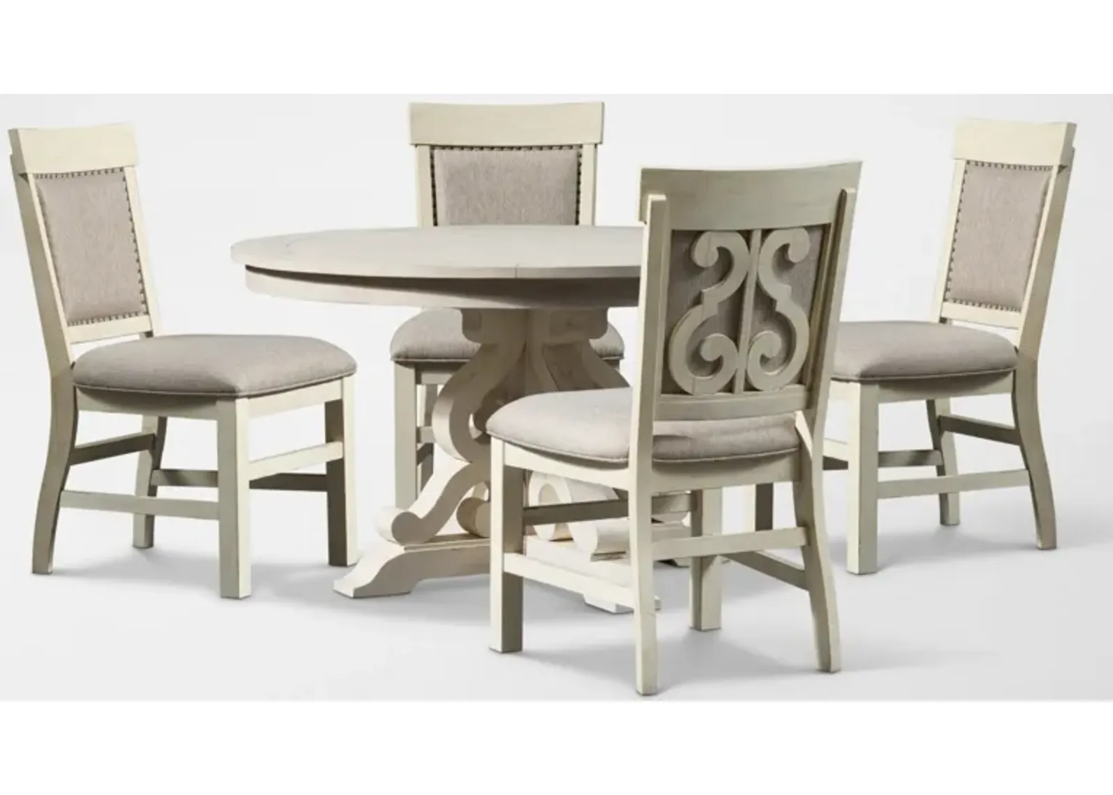 Charthouse Round Dining Table and 4 Upholstered Dining Chairs - Alabaster