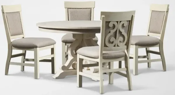 Charthouse Round Dining Table and 4 Upholstered Dining Chairs - Alabaster