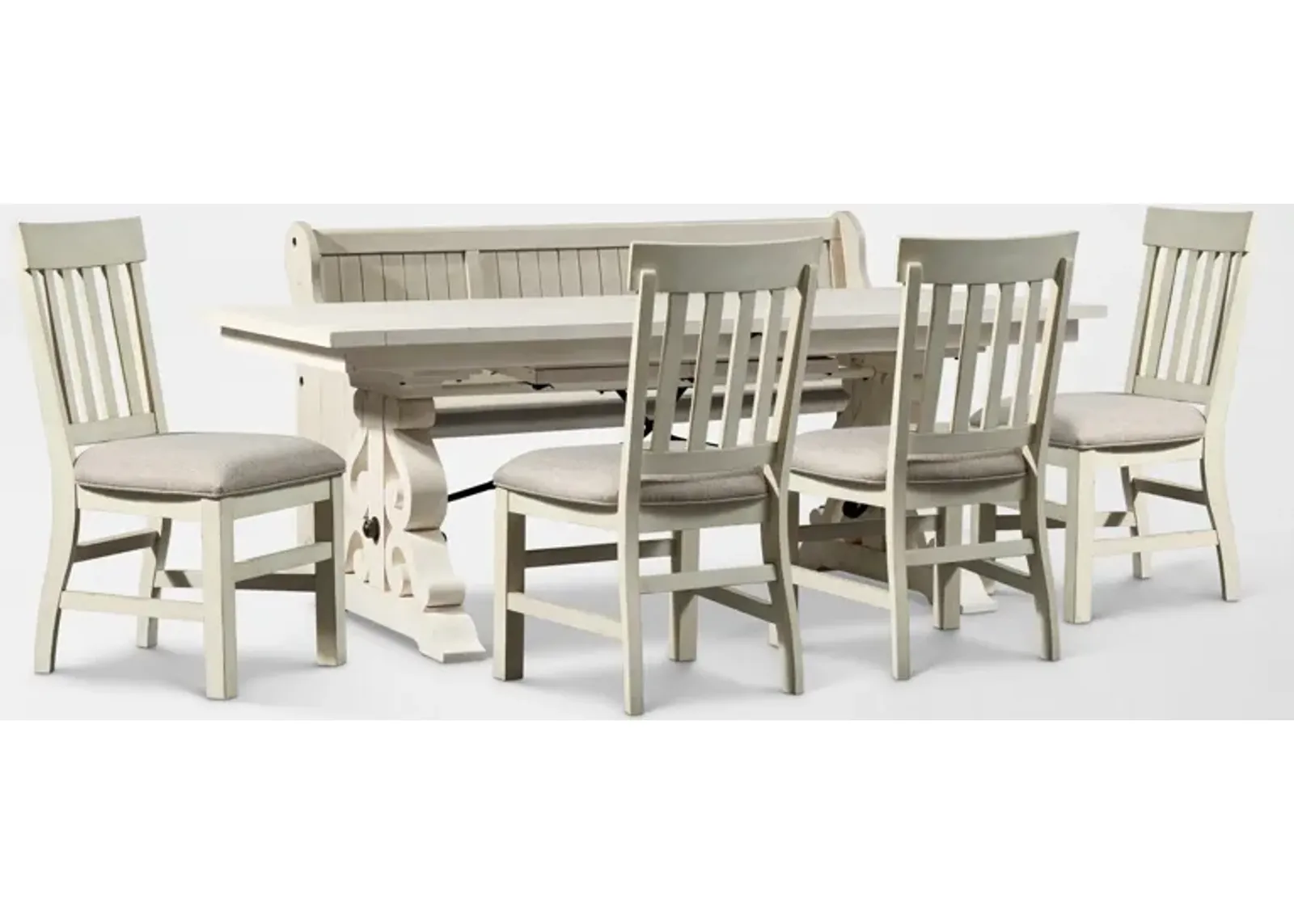 Charthouse Rectangular Extendable Dining Table 4 Dining Chairs and Bench - Alabaster