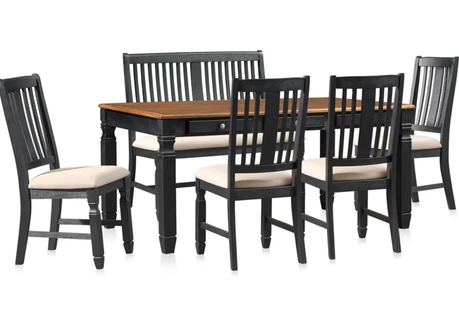 Glendale Dining Table, 4 Chairs and Bench - Black