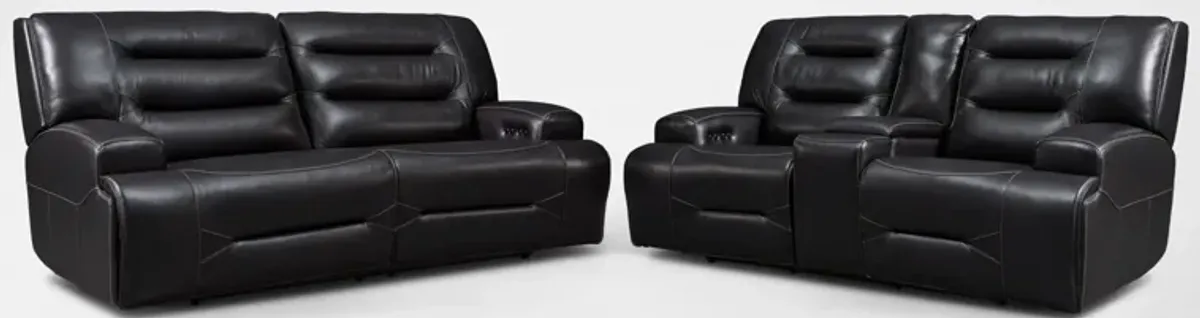 Preston Dual-Power Reclining Sofa and Loveseat Set - Black