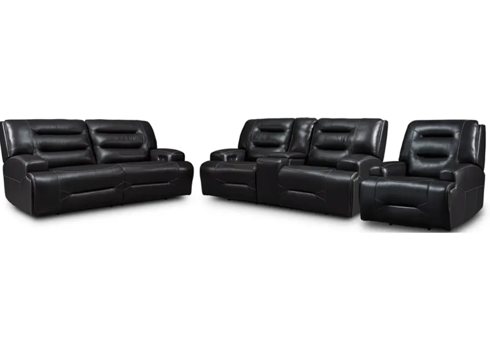 Preston Dual-Power Reclining Sofa, Loveseat and Recliner - Black