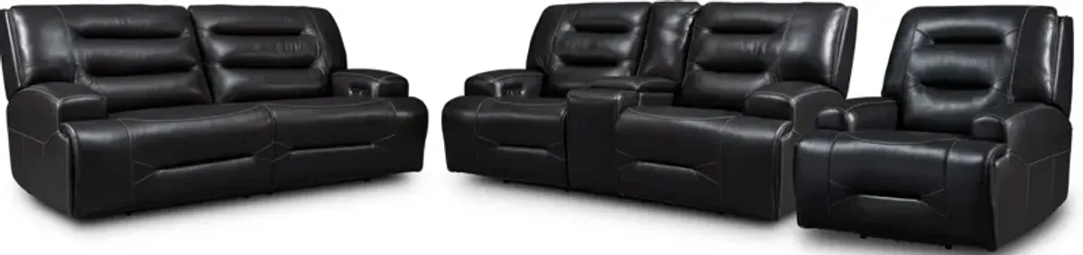 Preston Dual-Power Reclining Sofa, Loveseat and Recliner - Black