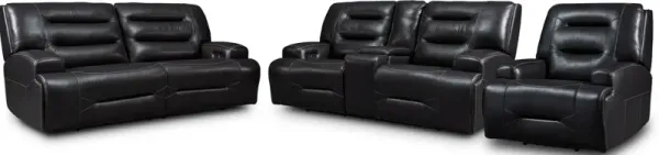 Preston Dual-Power Reclining Sofa, Loveseat and Recliner - Black