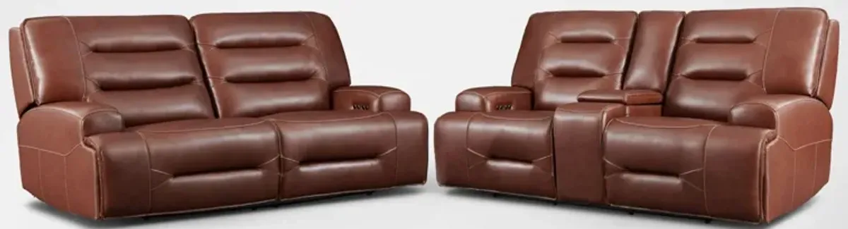 Preston Dual-Power Reclining Sofa and Loveseat Set - Caramel