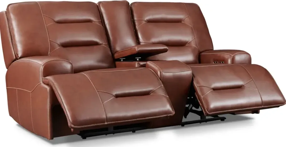 Preston Dual-Power Reclining Sofa, Loveseat and Recliner - Caramel