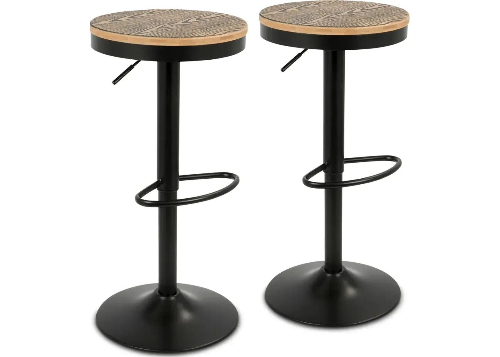 Noa Set of 2 Adjustable Swivel Bar Stools - Black