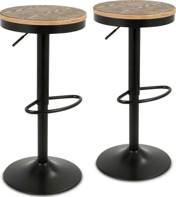 Noa Set of 2 Adjustable Swivel Bar Stools - Black