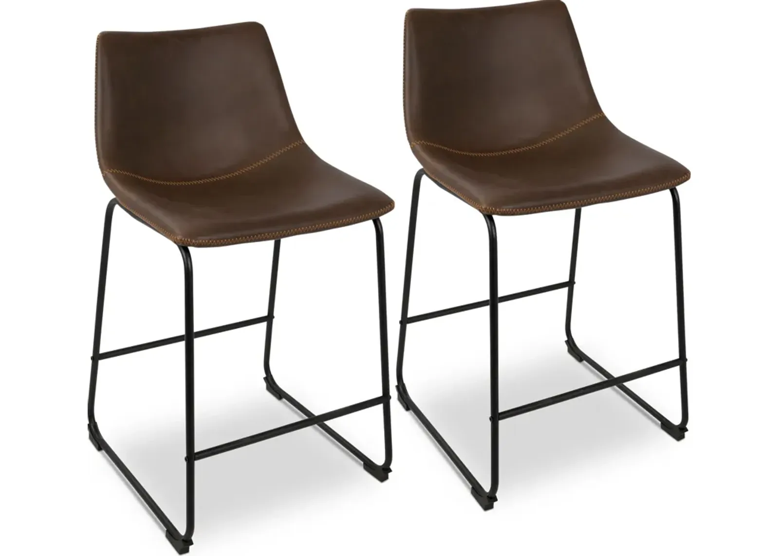 Eli Set of 2 Counter-Height Stools - Brown Vegan Leather