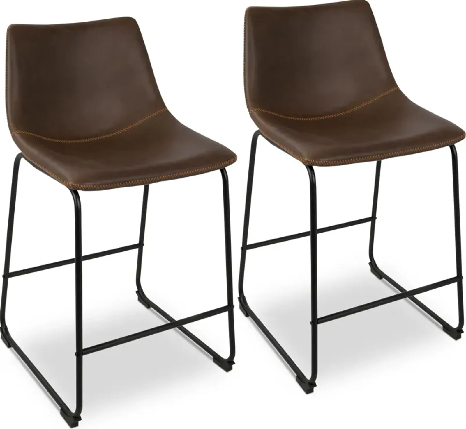 Eli Set of 2 Counter-Height Stools - Brown Vegan Leather