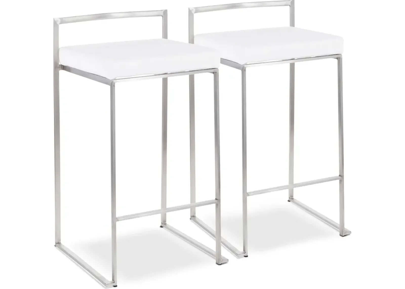 Reine Set of 2 Low Back Velvet Counter Stools - Steel/White