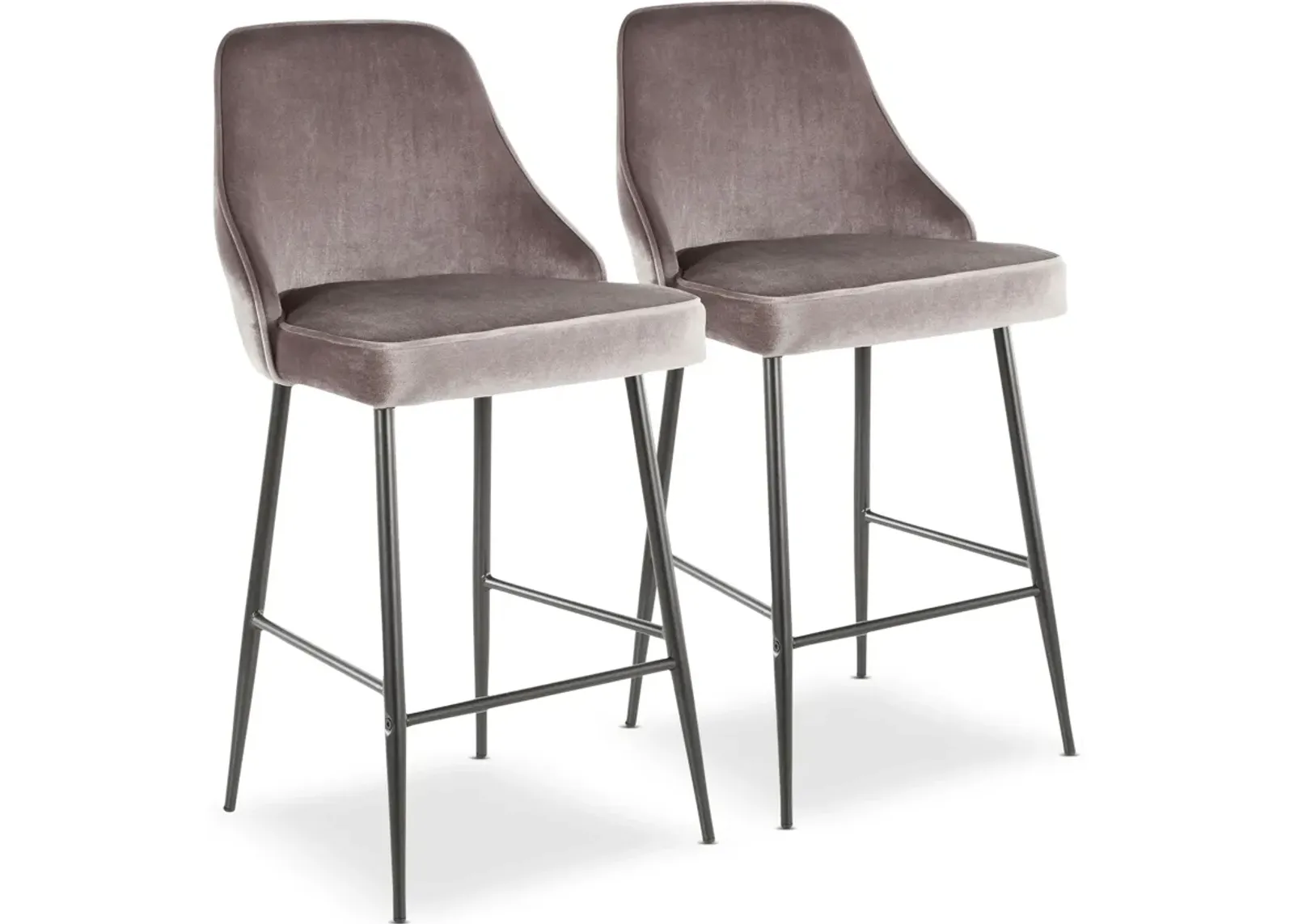 Ali Set of 2 Counter-Height Stools - Silver Velvet/Black Metal