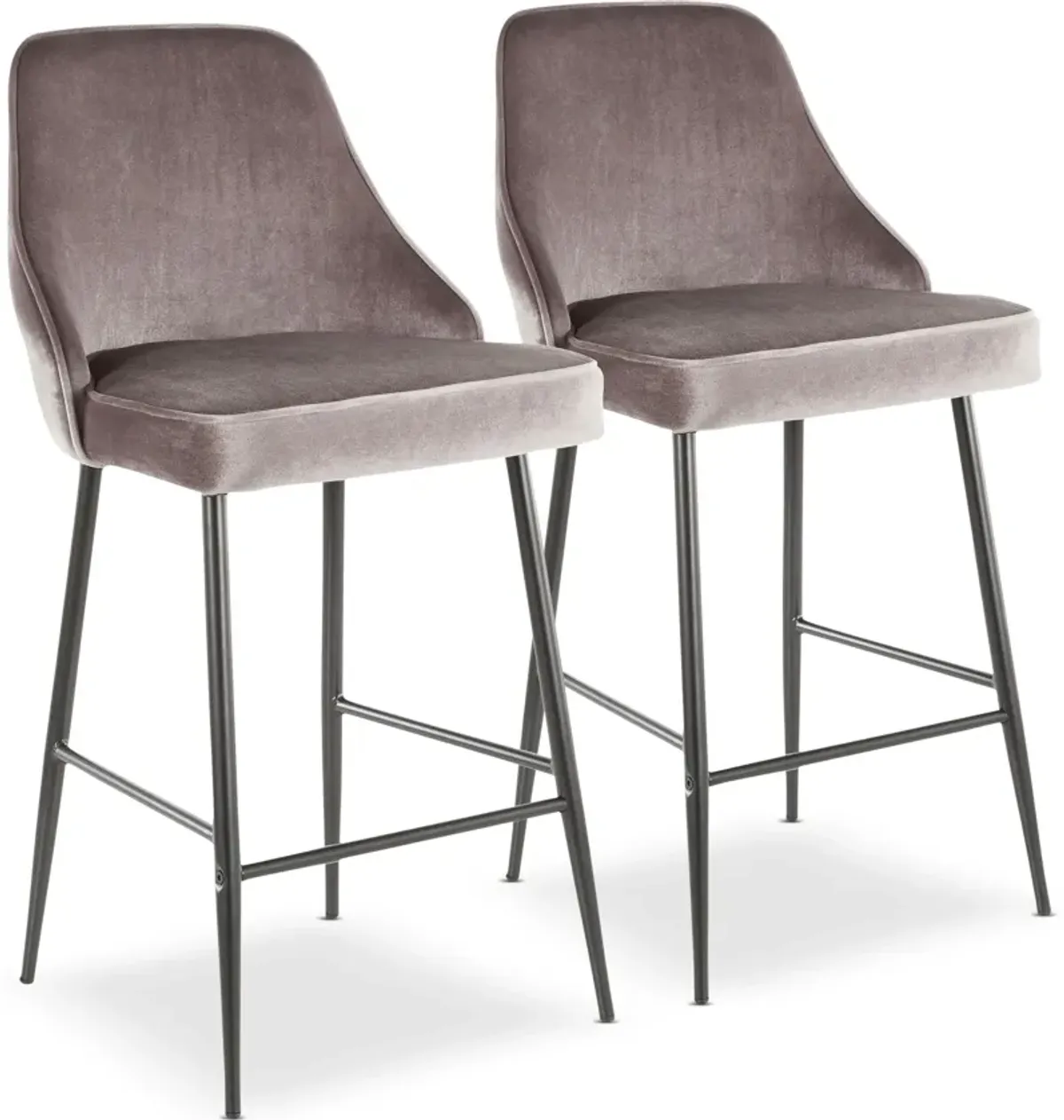 Ali Set of 2 Counter-Height Stools - Silver Velvet/Black Metal