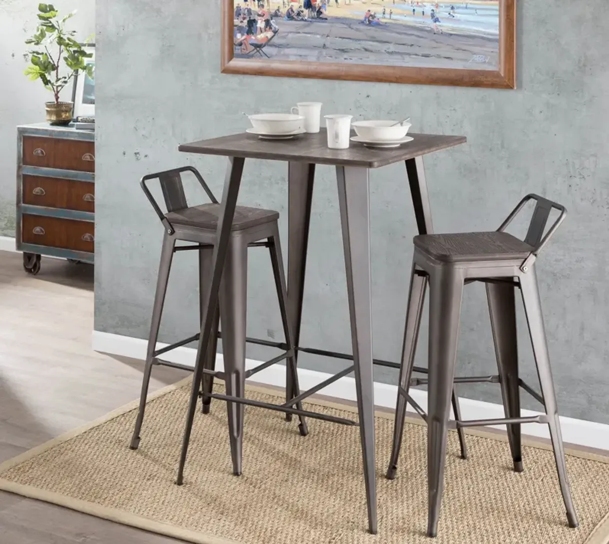 Dax Set of 2 Low Back Bar Stools - Antique Gray