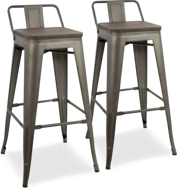 Dax Set of 2 Low Back Bar Stools - Antique Gray