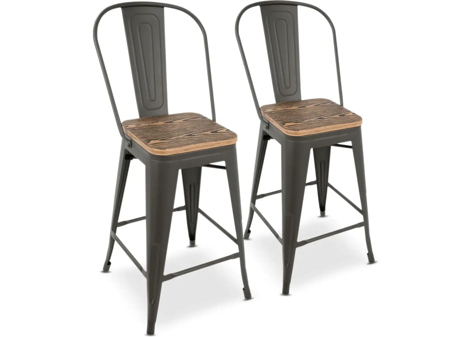 Dax Set of 2 High Back Counter-Height Stools - Gray