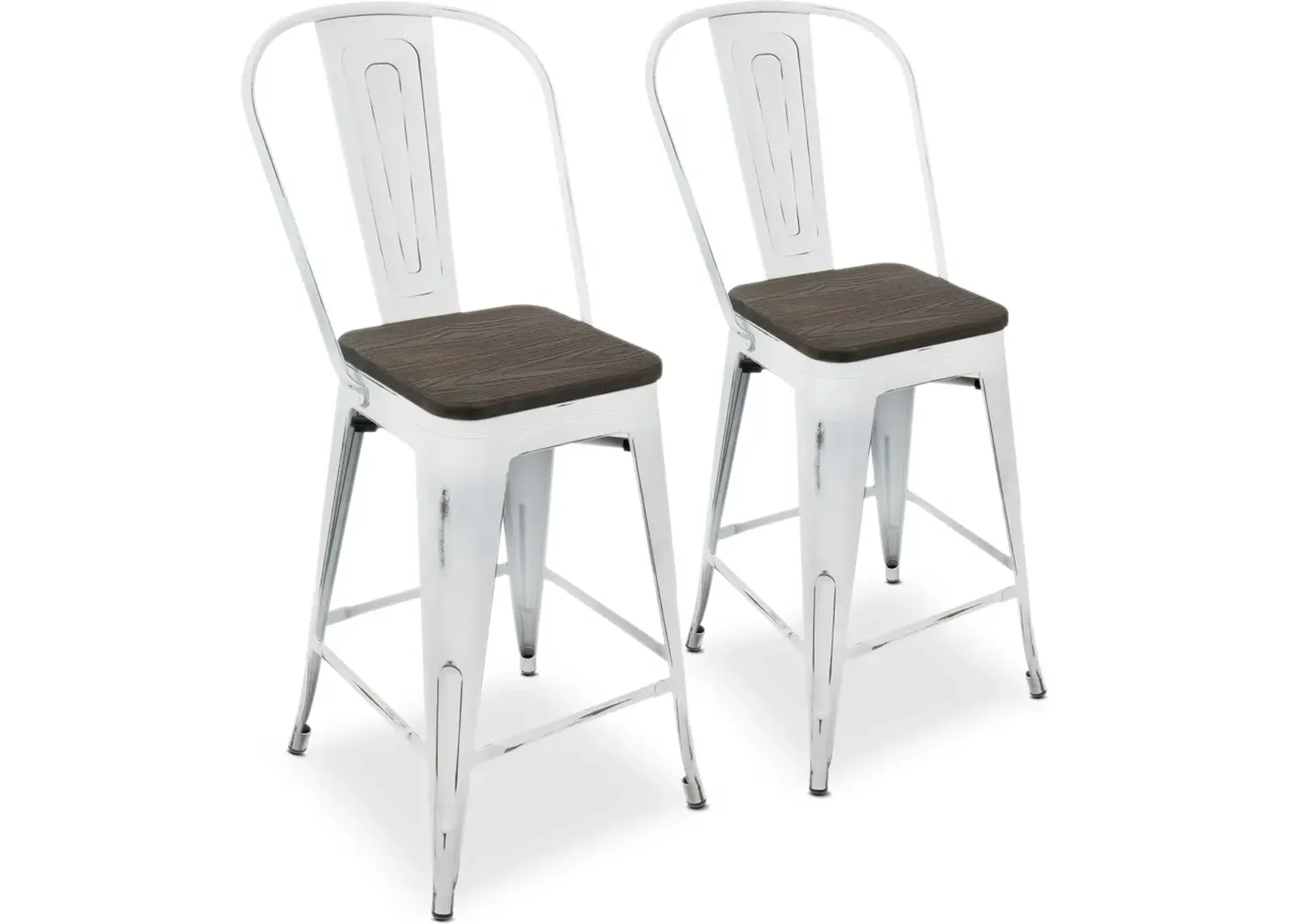 Dax Set of 2 High Back Counter-Height Stools - White