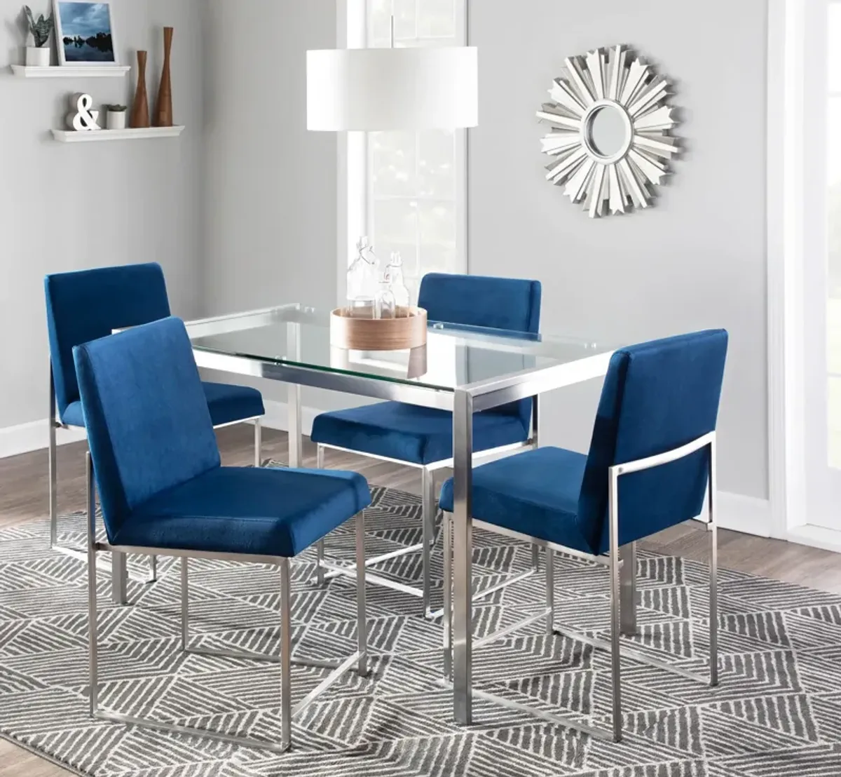 Reine Set of 2 Velvet Dining Chairs - Steel/Blue