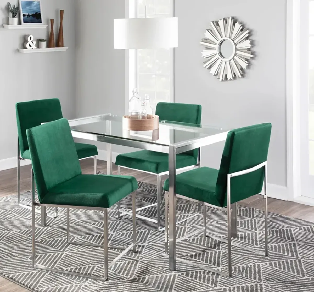 Reine Set of 2 Velvet Dining Chairs - Steel/Green