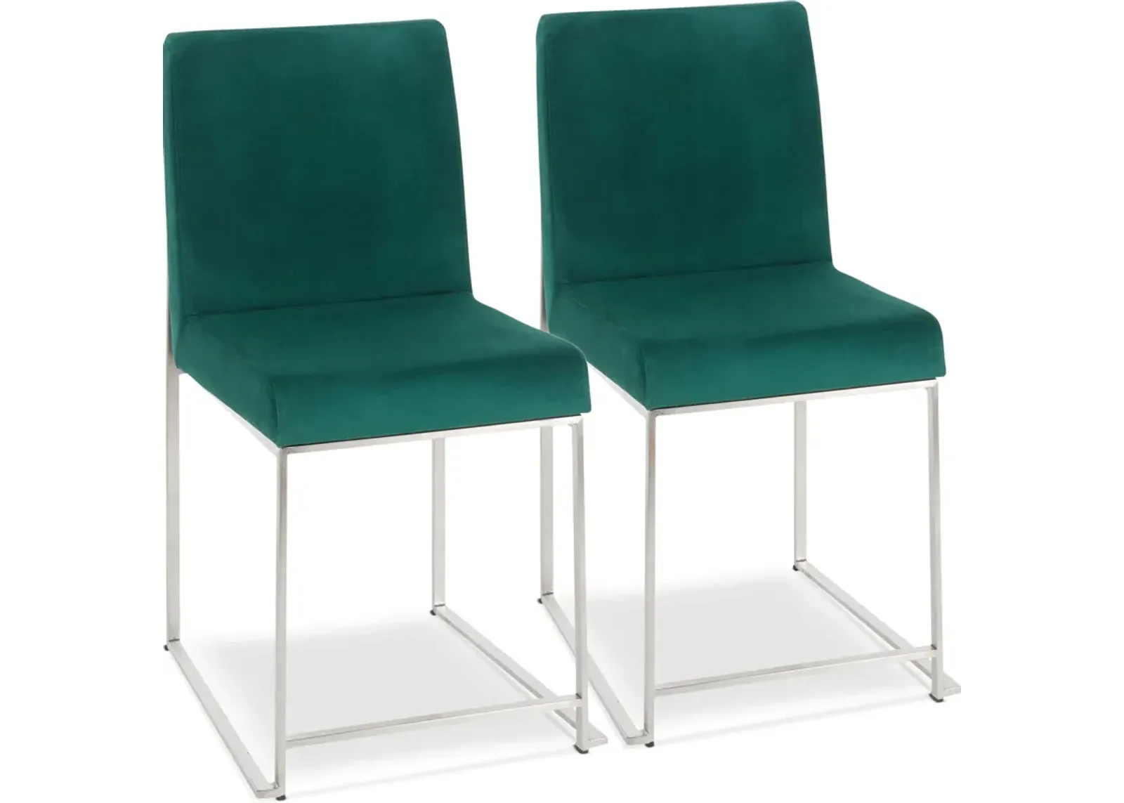 Reine Set of 2 Velvet Dining Chairs - Steel/Green