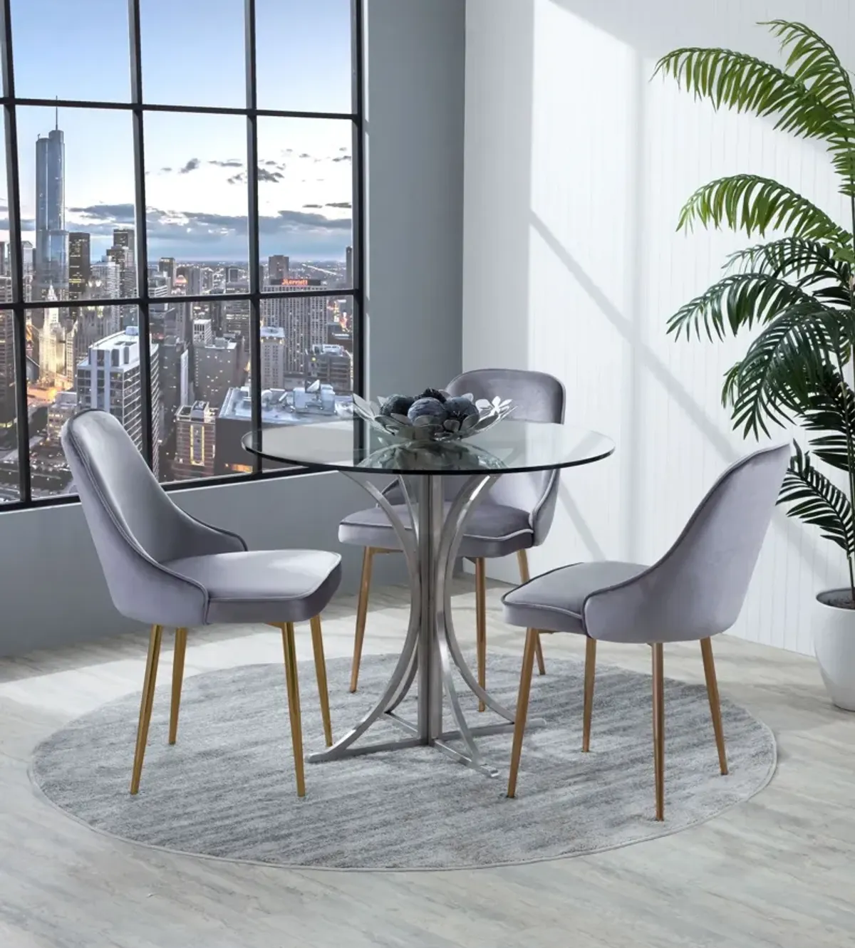 Ali Set of 2 Dining Chairs - Silver Velvet/Gold Metal