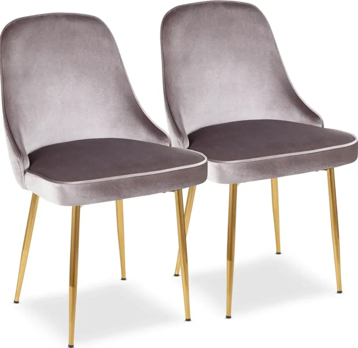 Ali Set of 2 Dining Chairs - Silver Velvet/Gold Metal