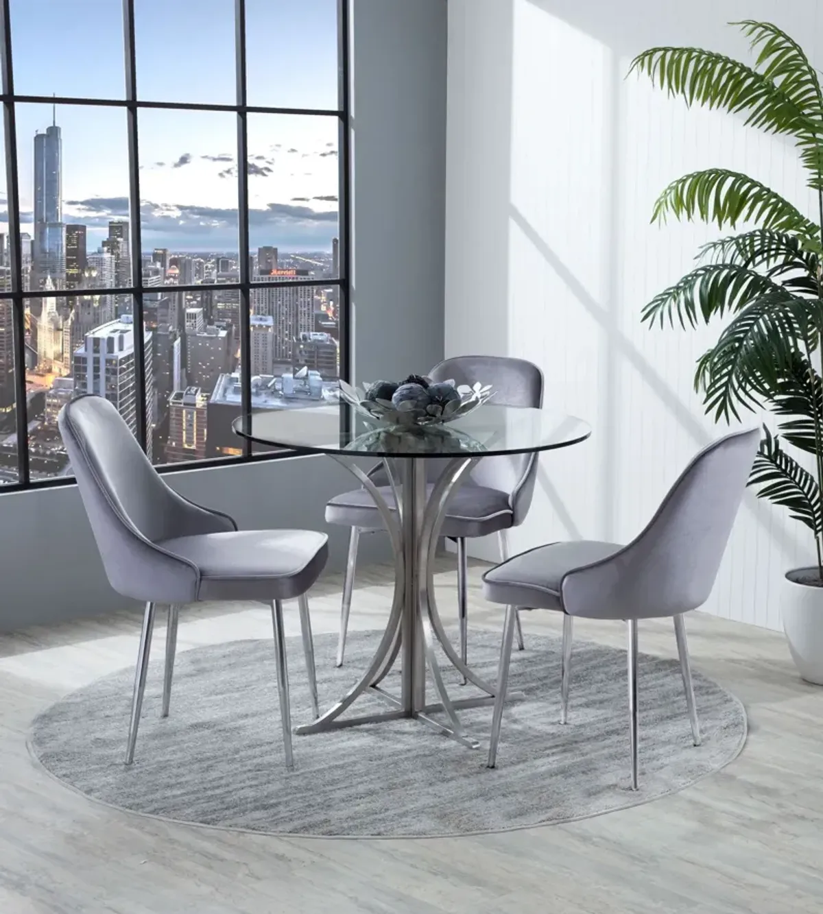 Ali Set of 2 Dining Chairs - Silver Velvet/Chrome