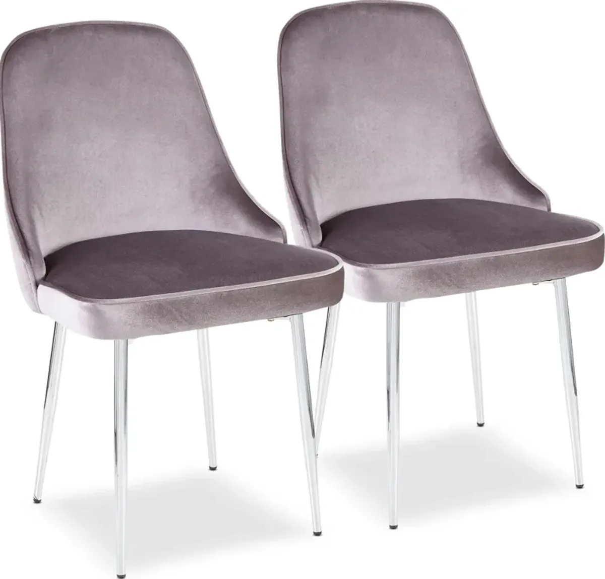 Ali Set of 2 Dining Chairs - Silver Velvet/Chrome