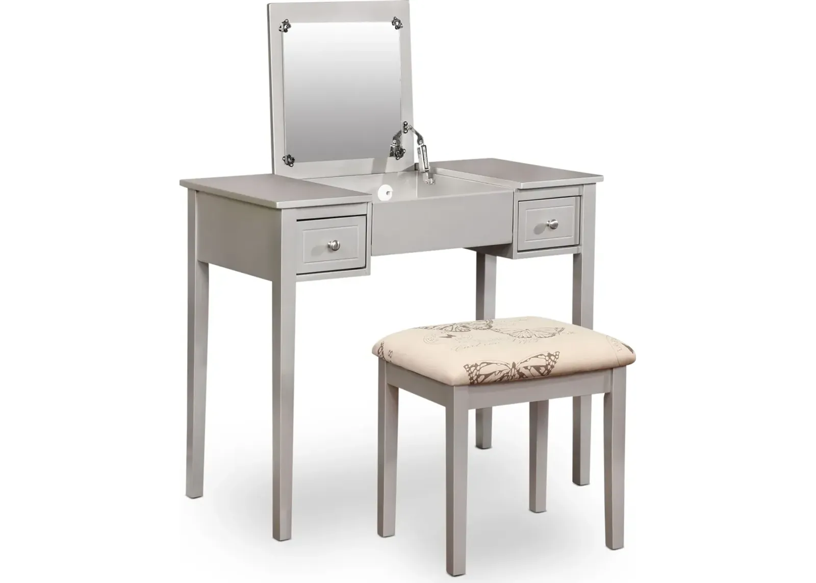 Butterfly Vanity Desk and Stool - Silver