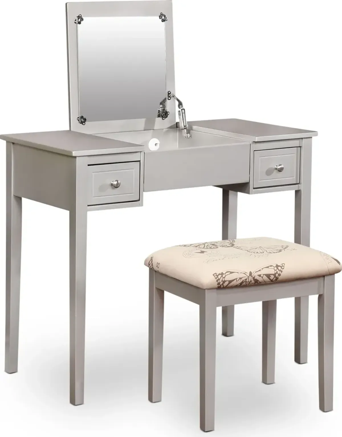 Butterfly Vanity Desk and Stool - Silver