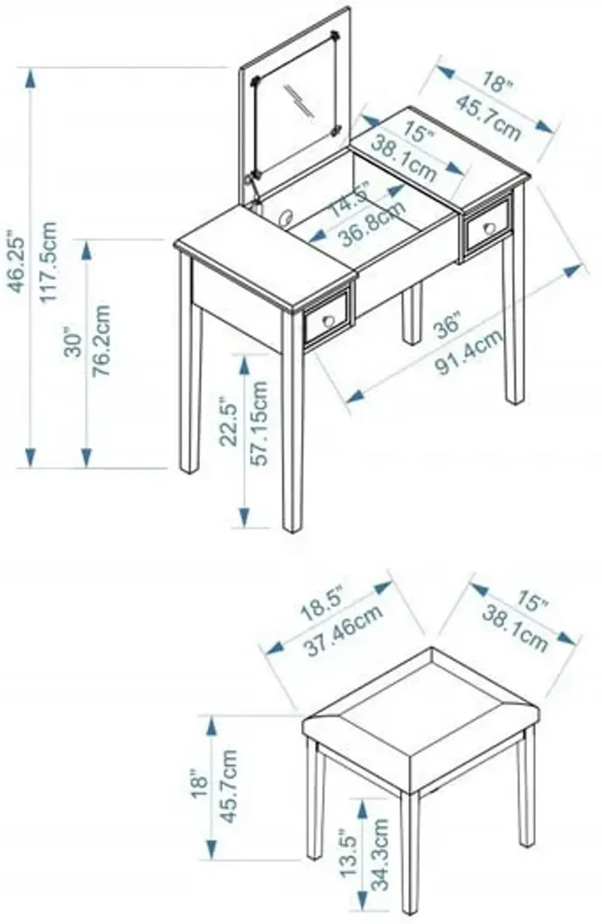 Butterfly Vanity Desk and Stool - White