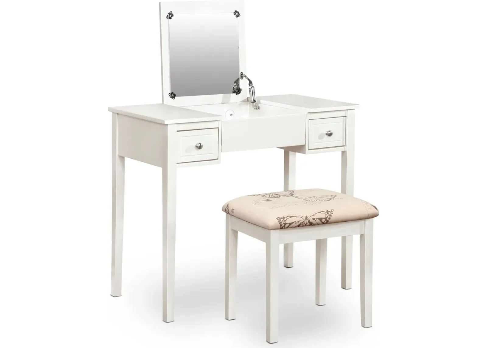 Butterfly Vanity Desk and Stool - White