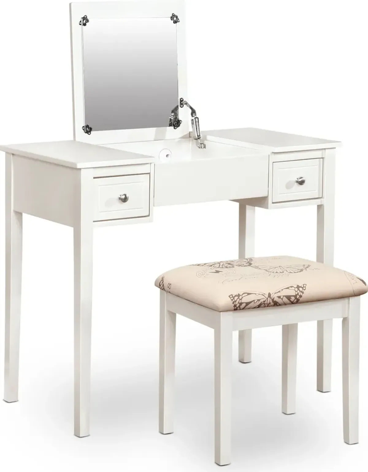 Butterfly Vanity Desk and Stool - White